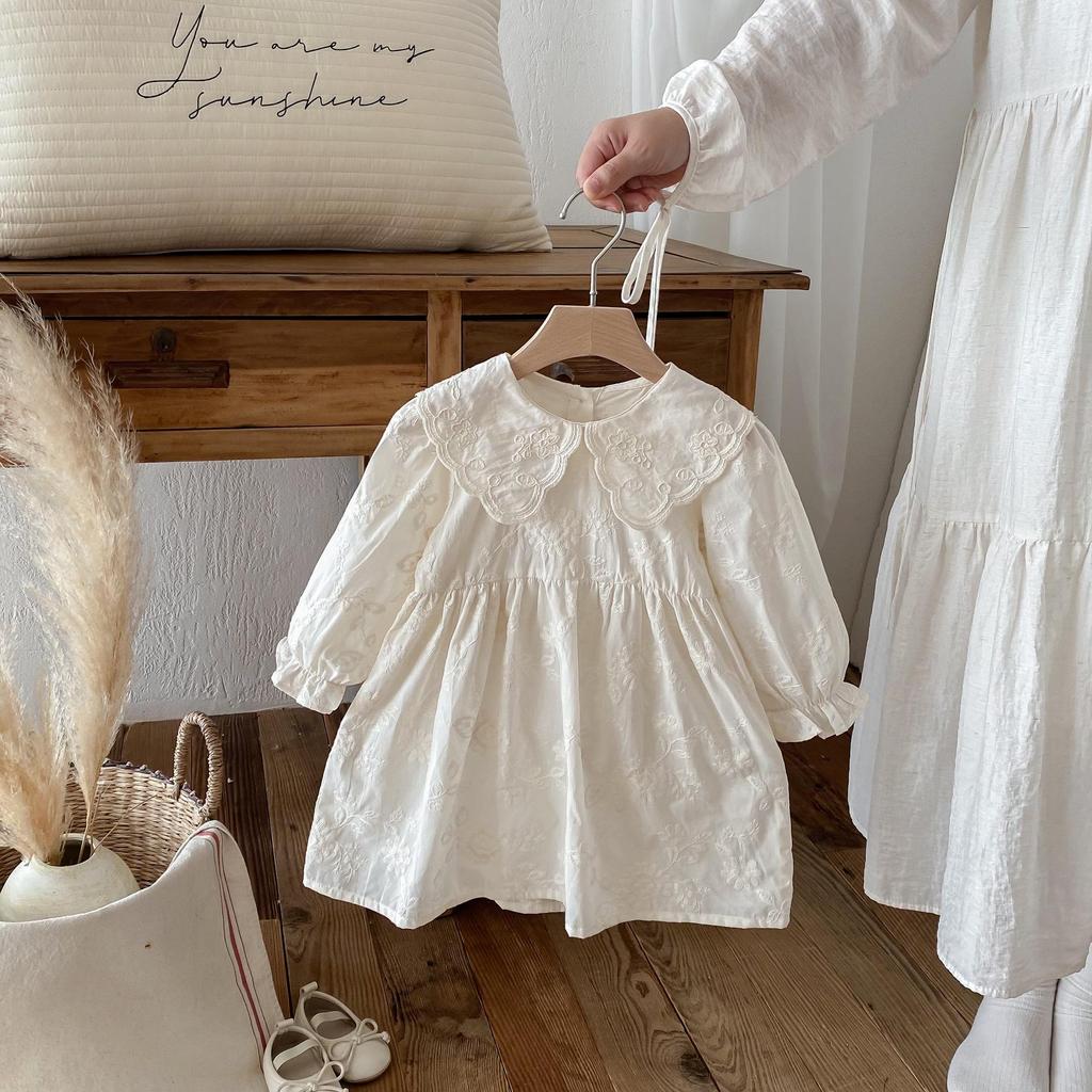 Herbst-Stickerei-Kragenkleid für Mädchen, Alter 1-8 - Eleganter Frühlings-/Herbst-Prinzessinnenrock