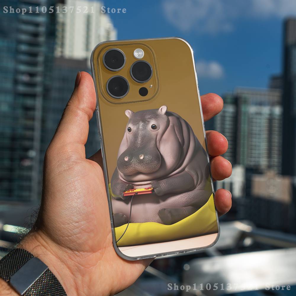 Cute Hippo Hippopotamus Phone Case For iPhone 16,15,17,12,13,14,11 Max,Pro,Plus,X,XS,XR,SE4,E Mini Transparent Cover