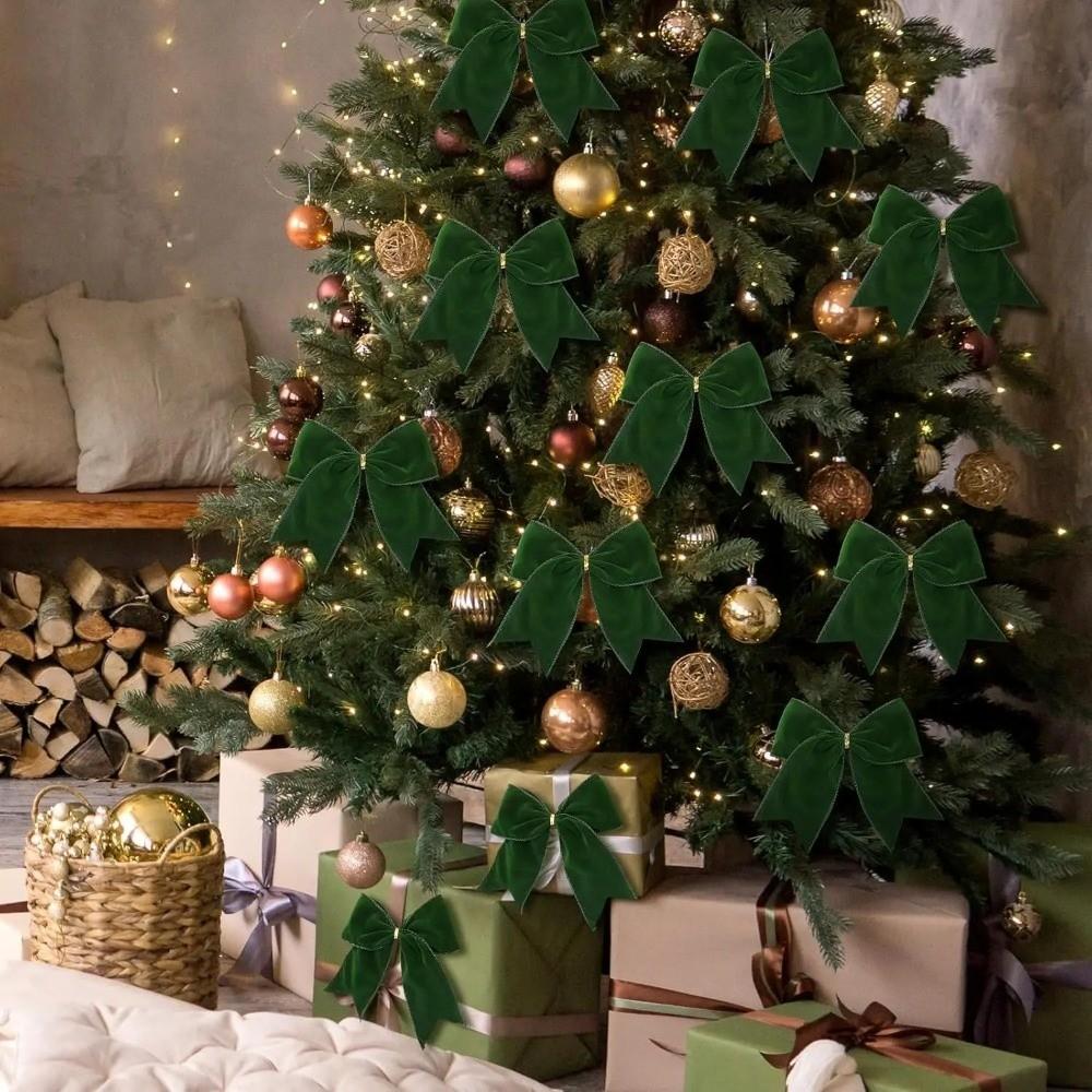 4pcs Bowknot Hanging Pendant Velvet Christmas Tree Bow New Xmas Tree Ribbon  Party Decor