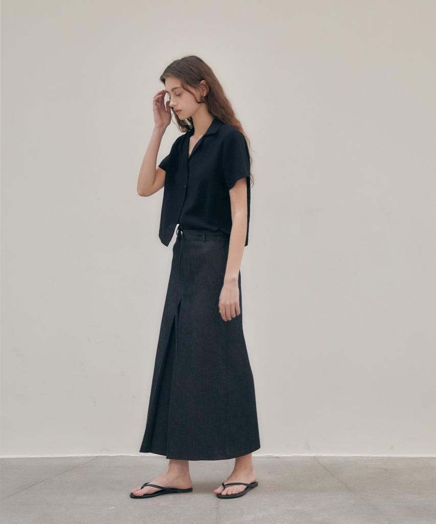Deomago Open Collar Half Shirt_Black