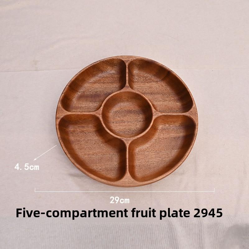 Round Wooden Grid Plate Universal Fruit Gossip Wooden Plate Simple Walnut Plate