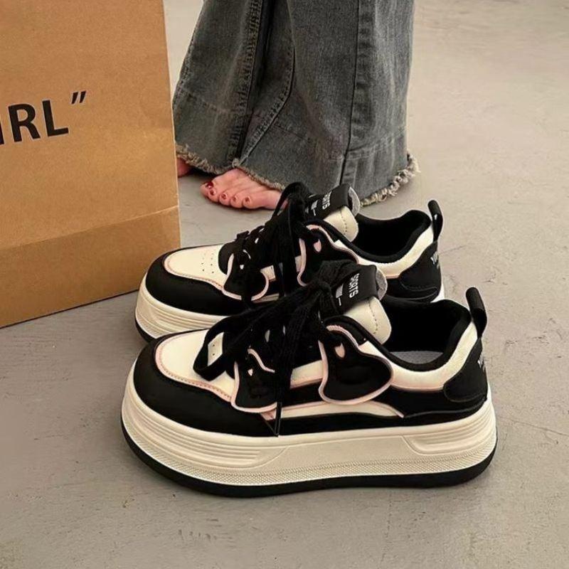 Fashion School Women Student Casual Shoes Autumn Lace-up Platform Woman's Skateboard Shoes Outdoor Wear-resistant Flats Sneakers Korean