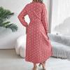 Spring Summer Women Long Sleeve Dot Pleated High Waist A Line Long Dress