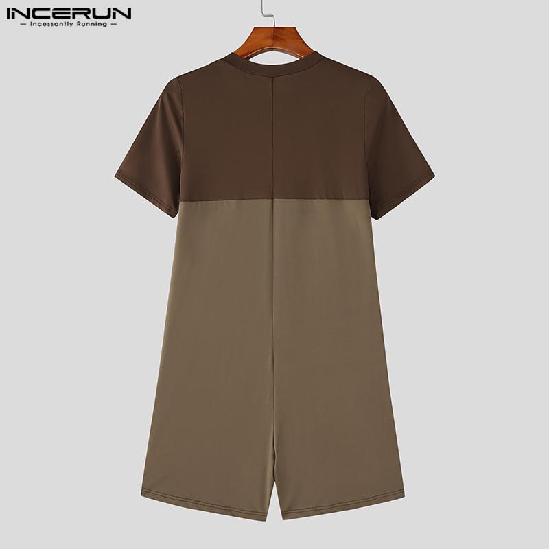 INCERUN Combinaisons Rompers Sous-vêtements Vêtements d'intérieur pour Hommes à Manches Courtes avec Fermeture Éclair et Coutures