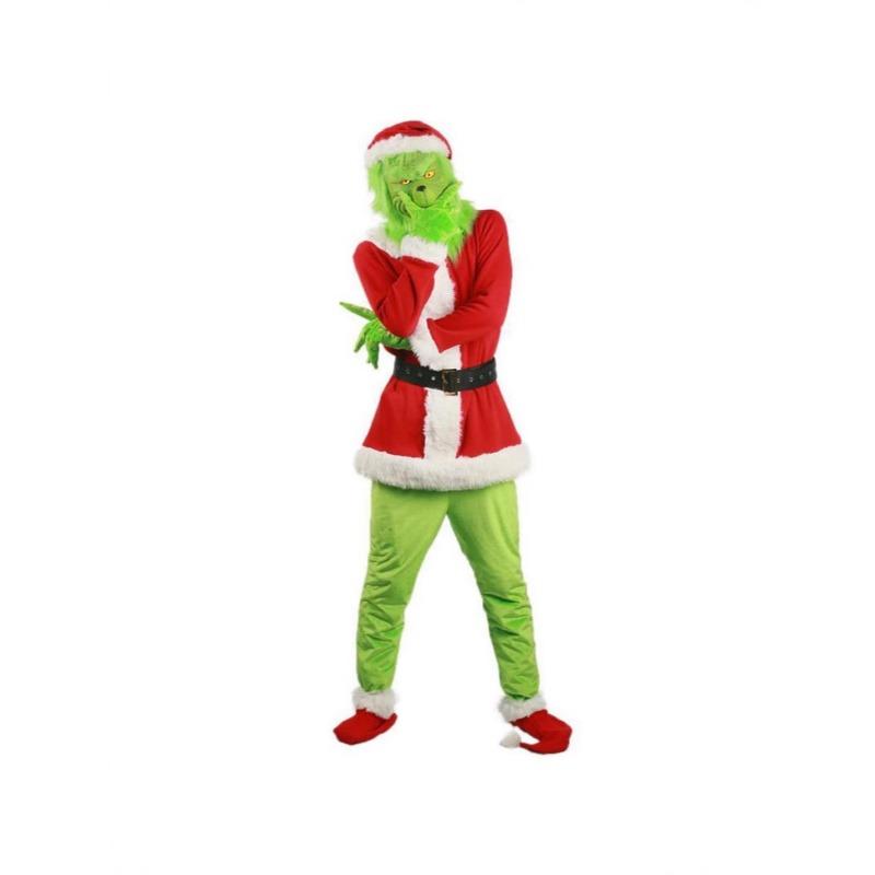 

Christmas Clothes Adult Green Hair Grinch Costume Mask Hood Party Costume XXXL