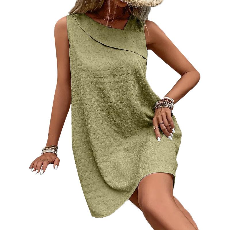 

1 шт. Модное женское платье А-силуэта приталенного кроя с косым воротником, летнее платье без рукавов, свободное платье XXL