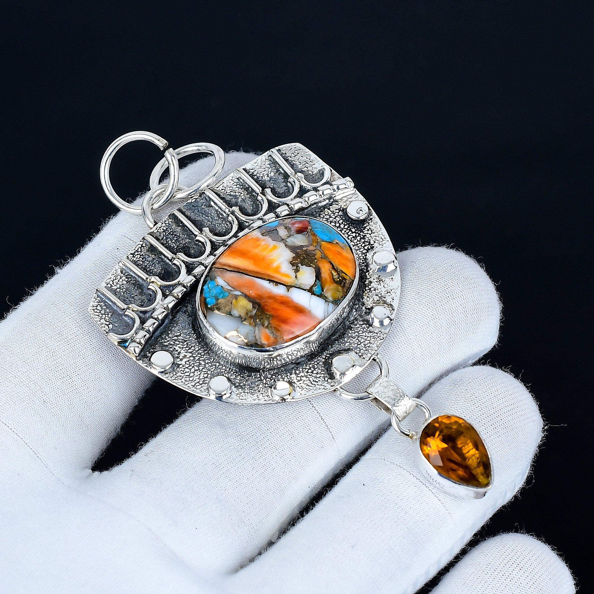 

Orange Spiny Oyster Pendant, 925 Sterling Silver Handmade Jewelry, Smoky Topaz Silver Pendant, Party Wear Jewelry For Women s, Pendant Engagement Gift 7 Cm