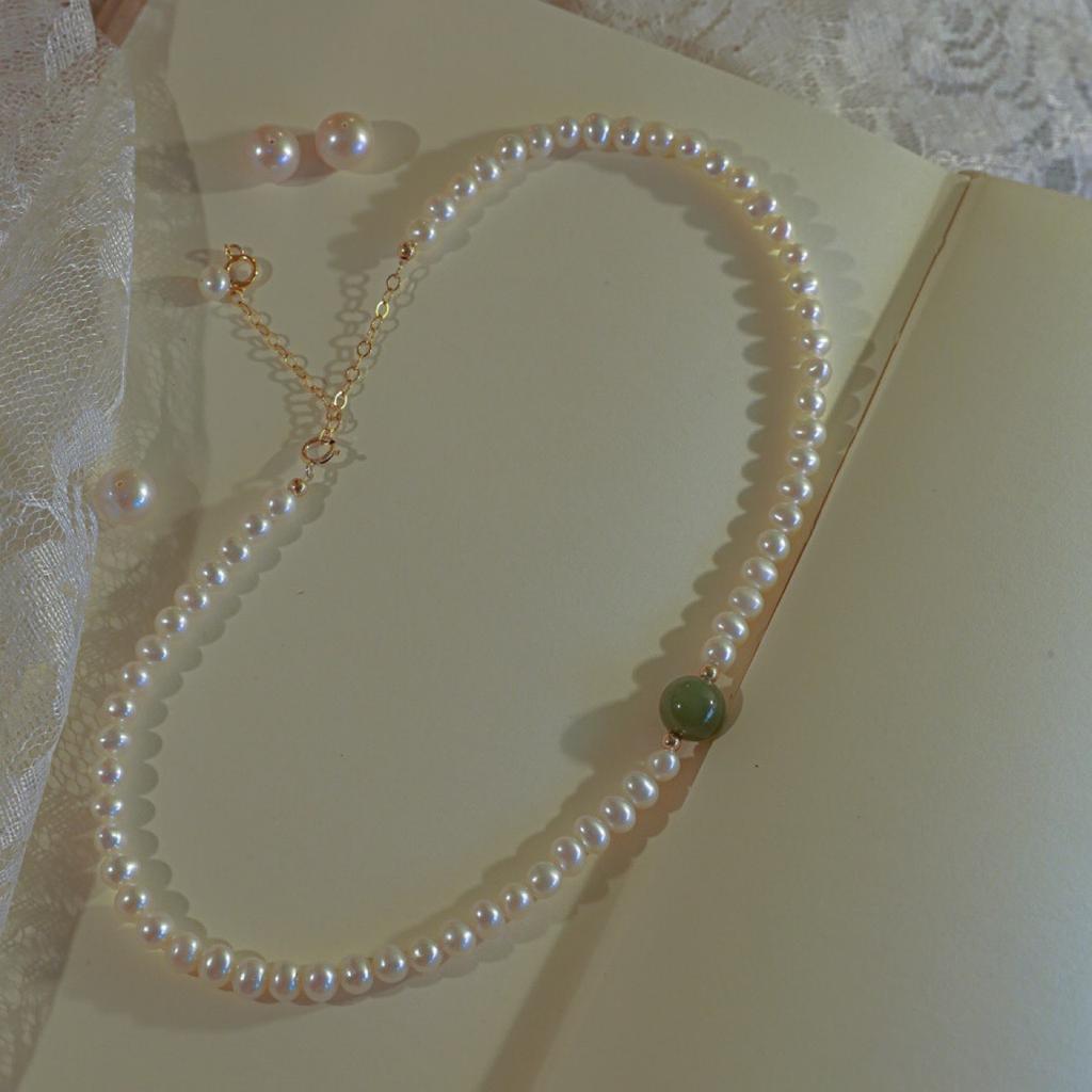 100% Natural Jade Stone & Freshwater Pearl 14K Gold Filled Female Necklace For Women Short Chains Birthday Gifts