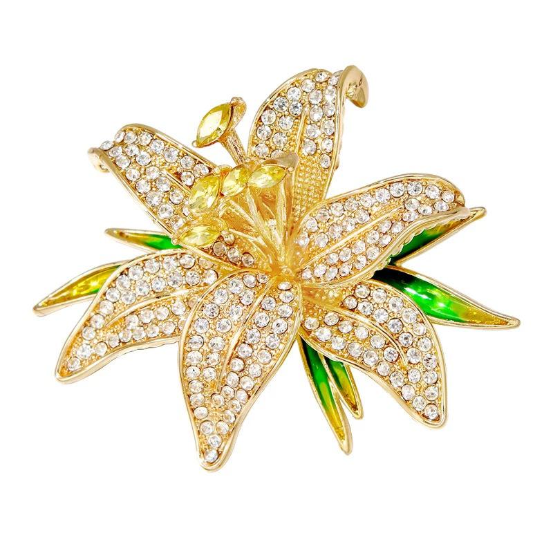Elegant Diamond Lily Flower Brooch - High-End Versatile Lapel Pin Accessory
