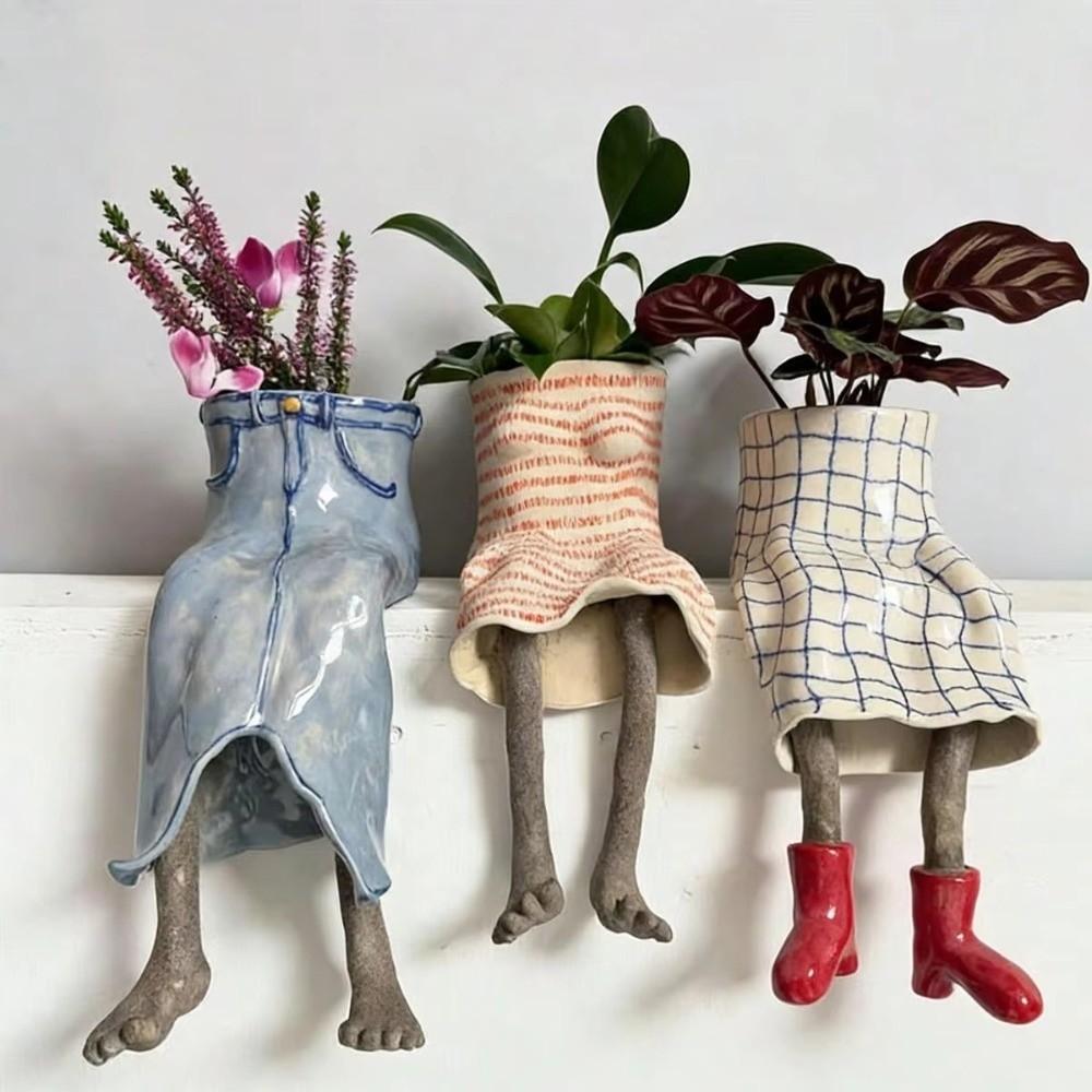 Resin Sitting Legs-Shaped Flowerpots Skirt Pants Creative Leggy Planter Cute Unique Cantilevered Plant Pots for Plant Lovers