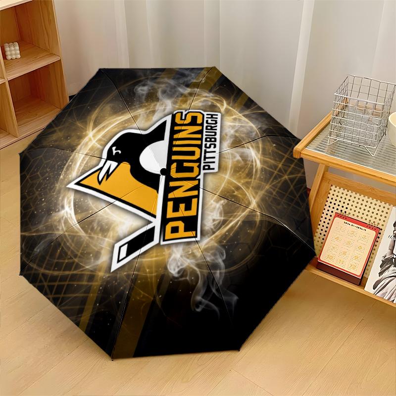 Pittsburgh Penguins Print Auto 8?Ribs Folding Umbrella Wind Resistant Lightweight Automatic Umbrella For Daily Travel