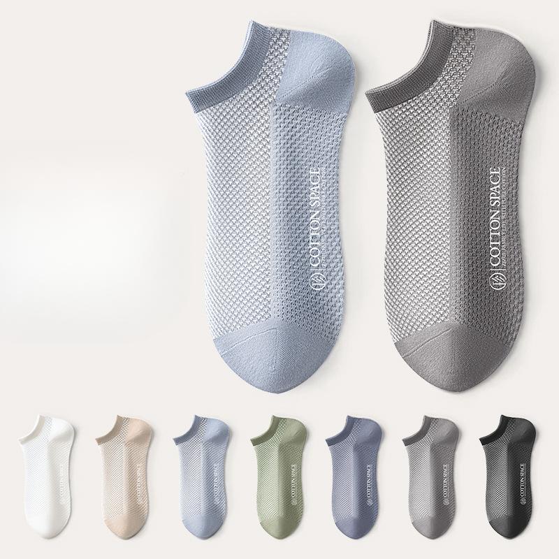 Men's Spring and Summer Anti Odor Pure Cotton Sweat Absorbing and Anti Ball Mesh Boat Socks
