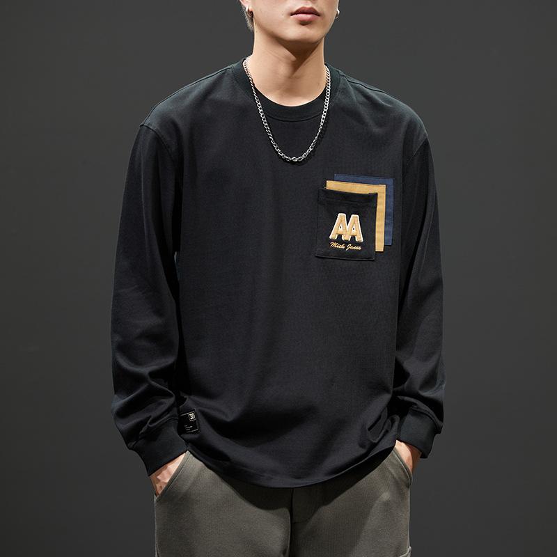 

Весенне-осенний королевский синий свитер с круглым вырезом, мужской, большой размер, свободная, большой размер, хлопковая футболка с длинным рукавом, топ без шапки 4XL чёрный