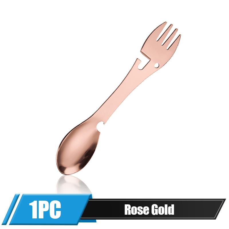 Camping Fork Spoon Multi Function Spoon 5 In 1 Integrated Fork Spoon Outdoor Fork Spoon Picnic Cutting Knife Bottle Can Opener