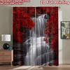 2D Flat Printing 2pcs Curtain Window Treatment Curtains Red Leaves and Waterfall Digital Printed Polyester Drapes Birthday Party