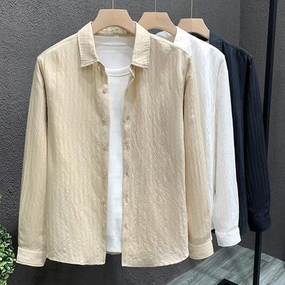 Herbst Langarmhemd Herren Leichter Luxus Neu Einfarbig Einfach Vielseitig Hemd Top