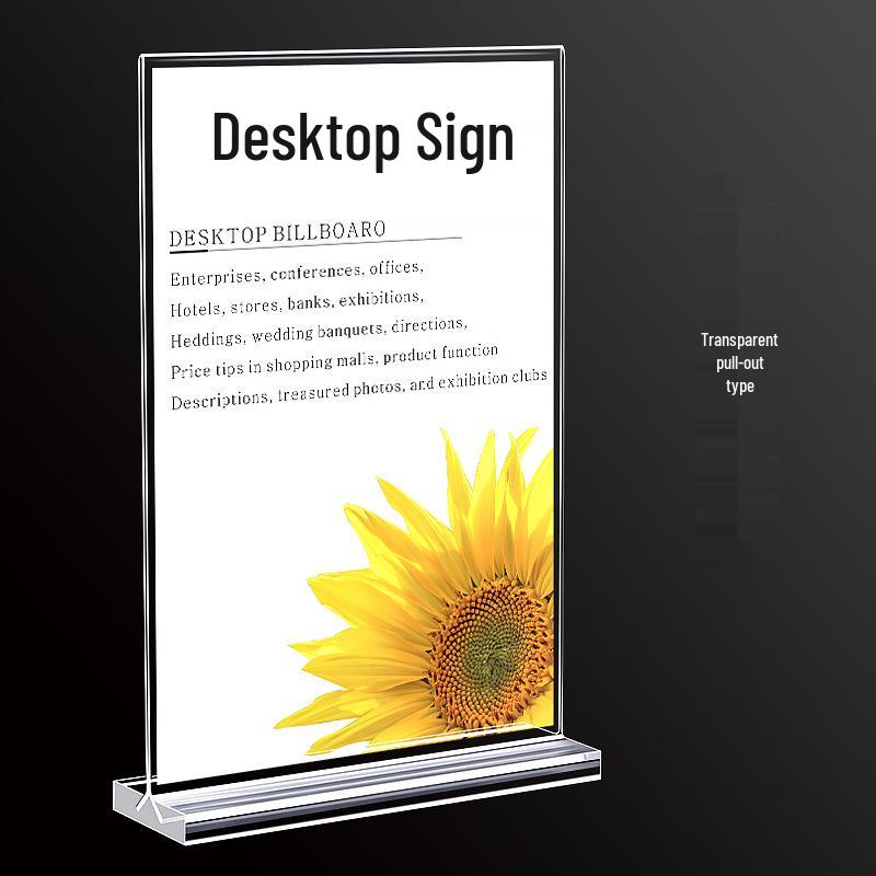 Acrylic Double-Sided T-Shaped Menu & Table Card Holder, A4 Vertical/A5 Pull-Out Display, Customizable