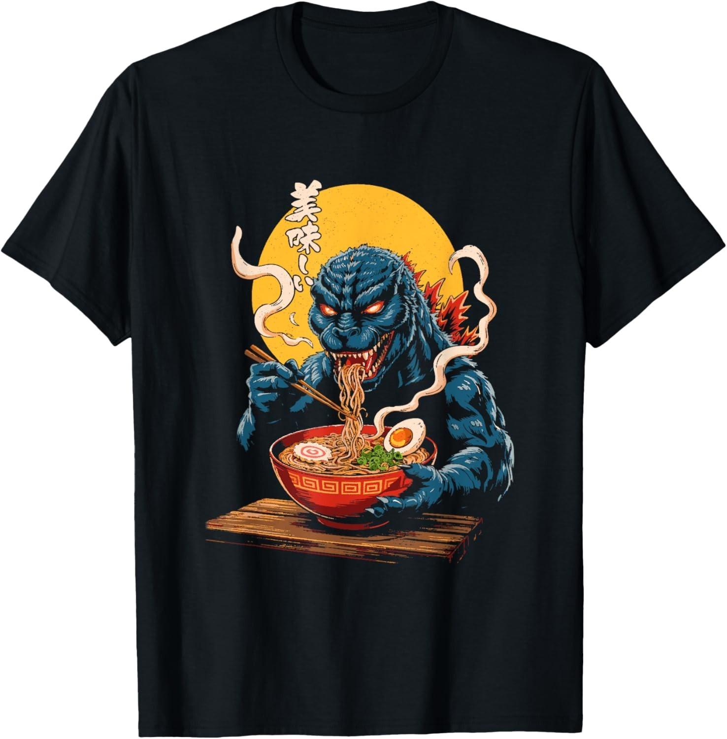Funny Kaiju Eating Ramen Japanese Monster Lover Birthday T-Shirt Mens Womens Tees Top unisex T-Shirt Mens Womens Tees Top 2XL