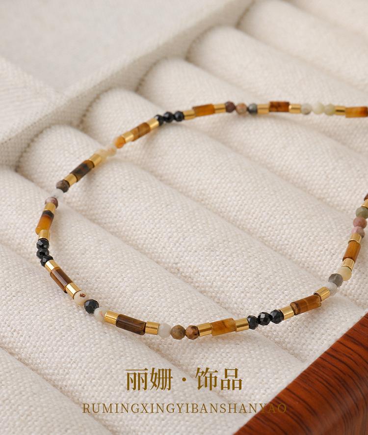 European and American Retro Tiger's Eye Stone Black Spinel Handmade Beaded Collarbone Chain Niche High-end Fashion Versatile Necklace