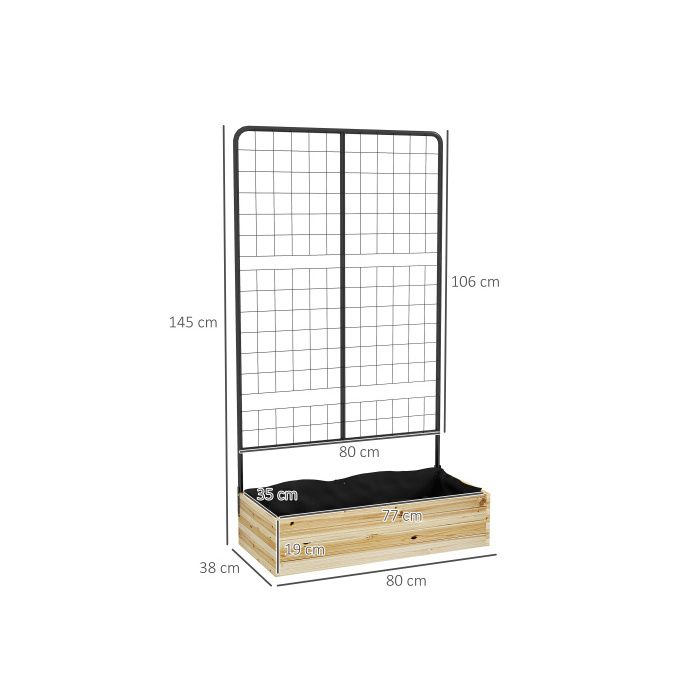 Erhöhtes Pflanzbeet - MUVOE - mit Rankgitter - Natürliche Tanne - 47 L - 80x38x145 cm