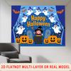 Party Backdrop Halloween Flat Spooky Ghosts Pumpkins Witch Bats Tombstones Multi Photo Booth Background Front Door Decor