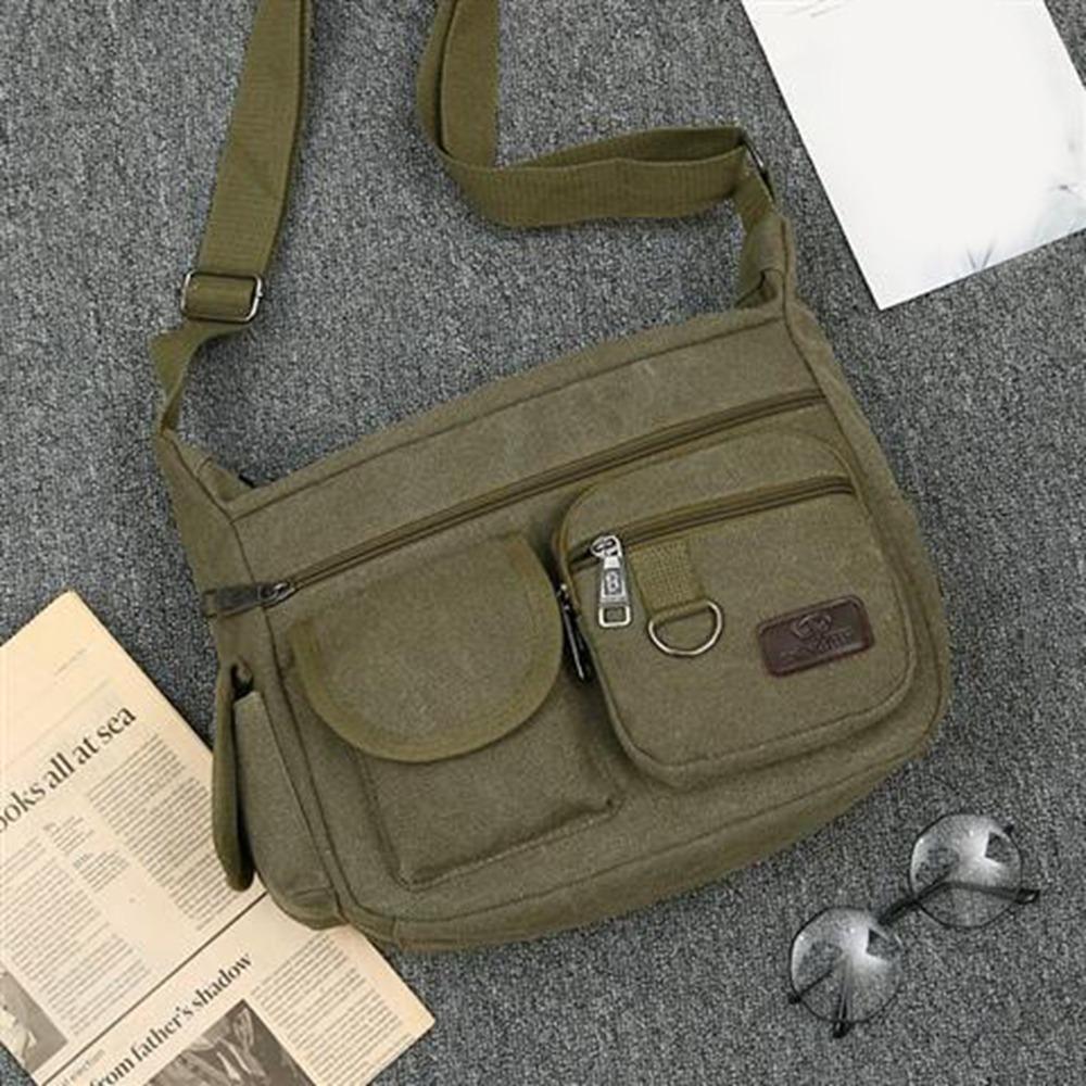 

Многофункциональная холщовая сумка через плечо большой вместимости, простая квадратная сумка, мужские сумки-мессенджеры, мужчины темно-зеленого
