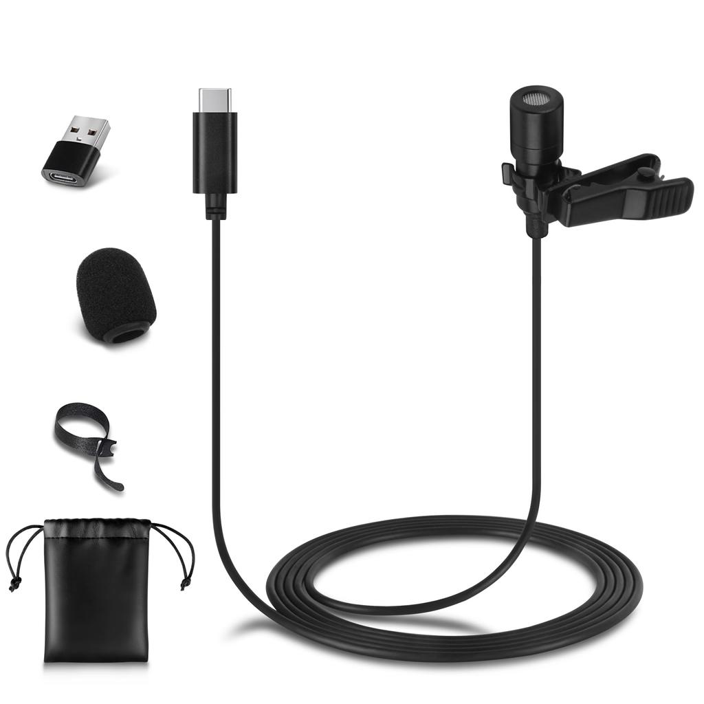 USB-C klopový mikrofon, kondenzátorový mikrofon kompatibilní s iPhone 1615 a Androidem Type-C, USB-A připojení pro PC a notebooky, 200 cm dlouhý, ideální