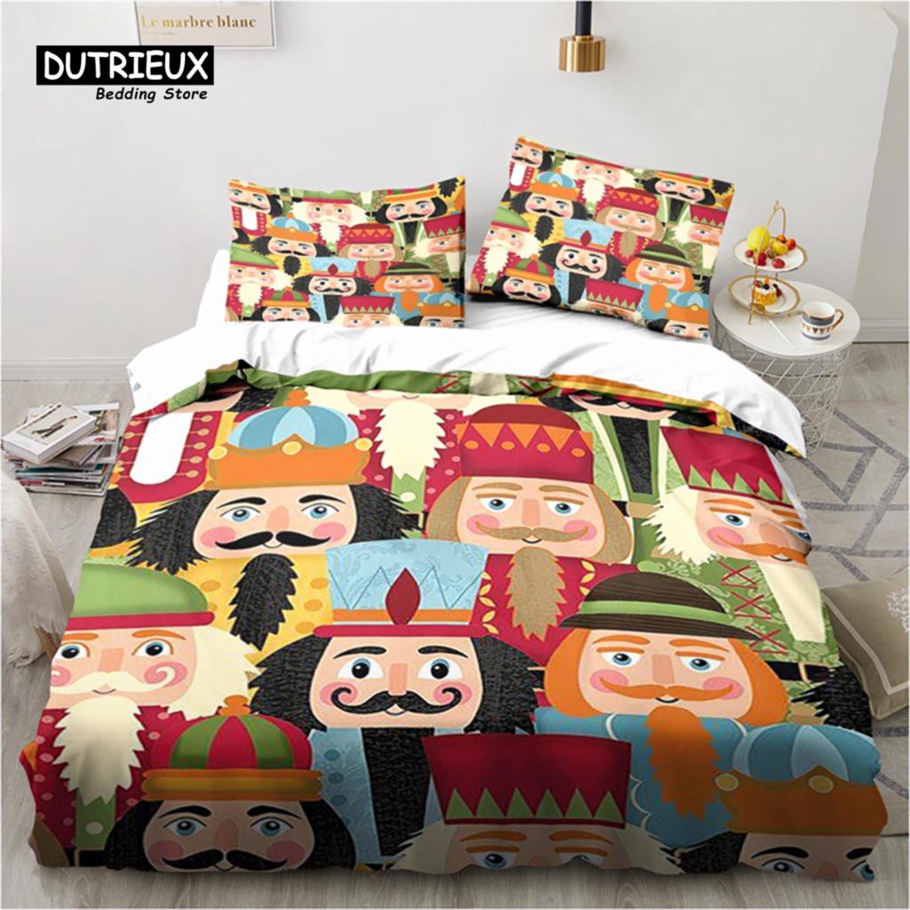 Cartoon Nutcracker Duvet Cover Set Christmas Tree Star Bedding Set Microfiber Royal Guarder Comforter Cover Twin King Queen Size Tool