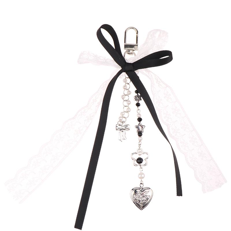 Lace Bowknot Keychain Star Love Bow Strawberry Charm Bag Pendant Keyring Jewelry Bag Decor