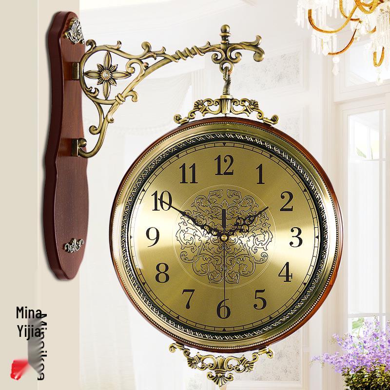 European Retro Double-Sided Silent Wall Clock - Large Antique Style for Living Room