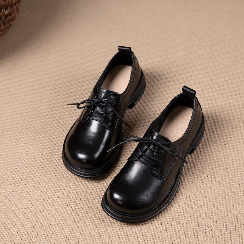 

Лоферы из коровьей кожи первого слоя женские весенне-осенние новые на шнуровке в стиле ретро британский стиль одинарная обувь маленькие кожаные туфли женская обувь 35