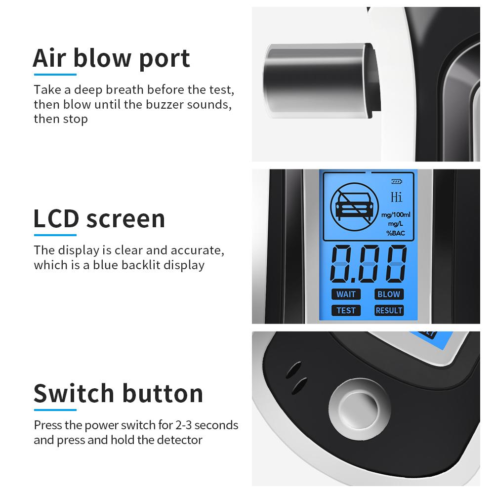 Digital Alcohol Tester AT6000 Police Alcotest Alcoholmeter LCD Screen Safety Alcohol Breath Tester Breathalyzer No Battery
