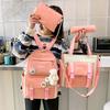 4pcs/ Set Simple Casual Backpack Large Capacity Schoolbag Travel Bag Canvas Shoulder Bag, For Teenager