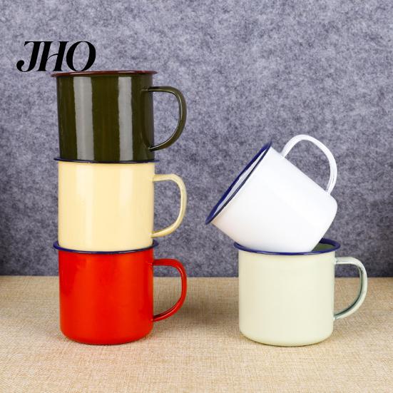 Kitchen Cup 120/240/350/500ML Vintage Enamel Mug with Handle Heat-resistant Large Capacity Tea Milk Water Coffee Drinking Retro Decoration 1960s Style