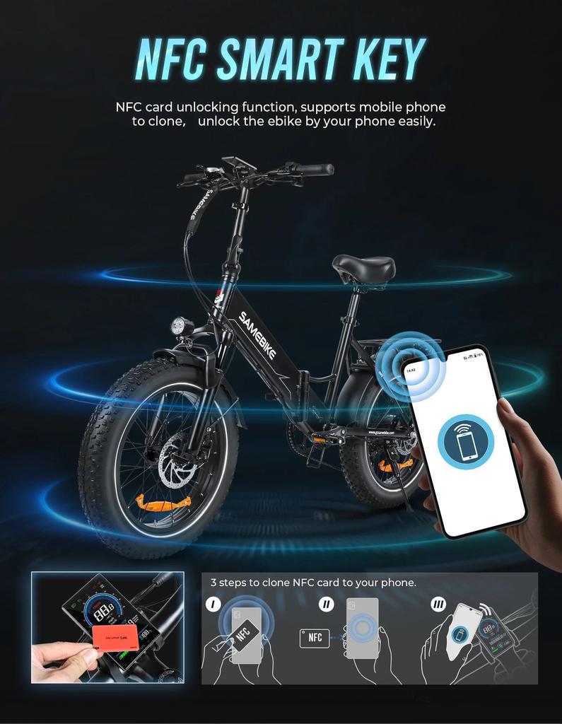 SAMEBIKE LOTDM200-II 750W 48V 13AH Folding Electric Bicycle for Adults 20 X 4.0 Inch Fat Tire Mountain E-bike With Removable Battery