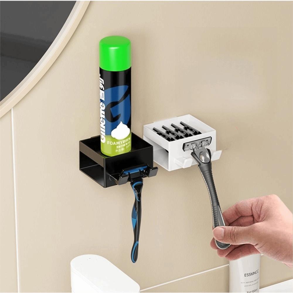 No Drilling Required Shaver Storage Rack Damage-Free Reusable 3-in-1 Shaver Hook Anti-drop Design Easy to Installation