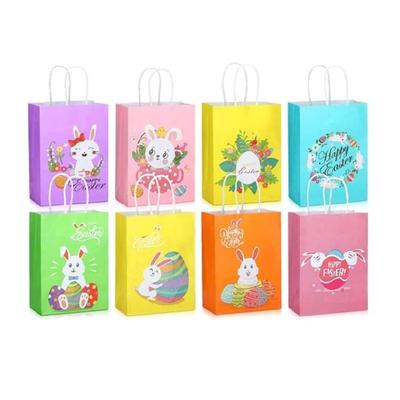 8 Stück bunte Oster-Kraftpapier-Taschen mit Henkel Verpackungstaschen für Snacks Kekse Elegante Hand-Einkaufstaschen
