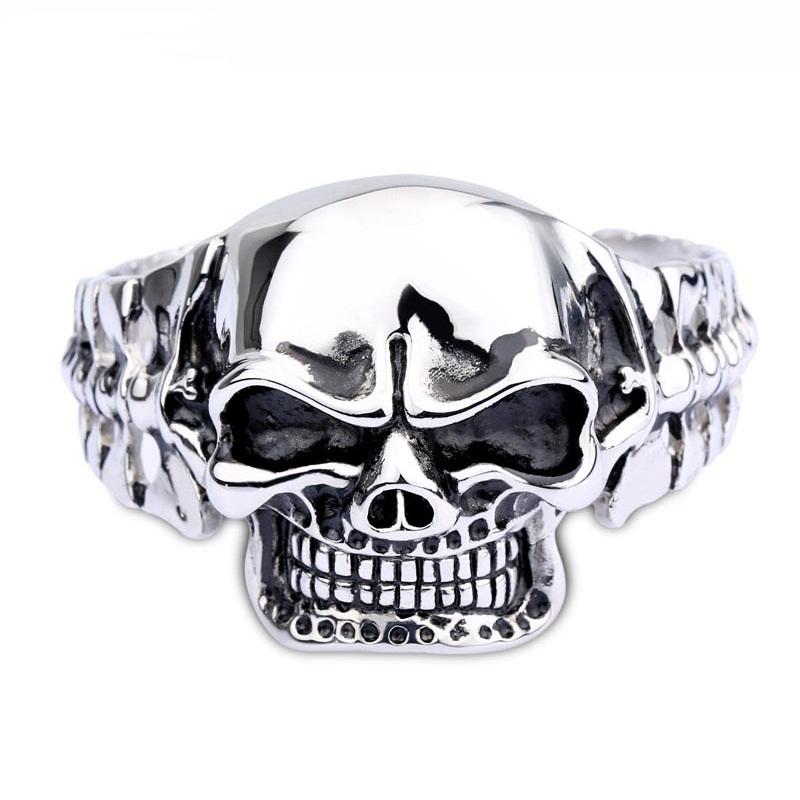 Тяжелый Панк Готика Золотой Цвет Череп Браслет Хип-Хоп Рок Винтаж Мужской Ретро Черная Нержавеющая Сталь Большой Байкерский Браслет Украшения resizable