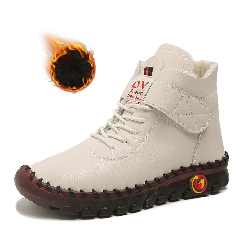 Mode Pelz Damen Stiefel Winter Stiefeletten Handnähte Faden Mama Baumwollschuhe für Damen 2025 Neu Wasserdicht Kurzer Schneestiefel Botas Mujer