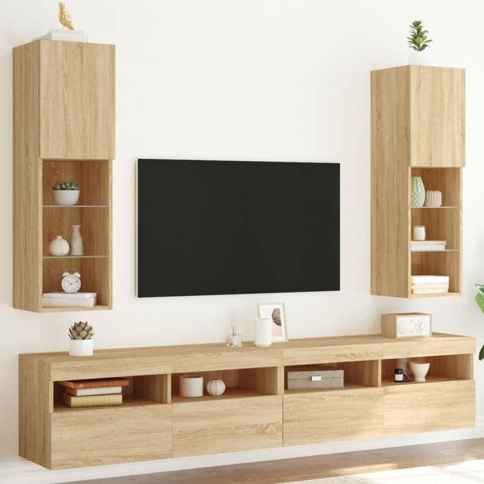 VidaXL Meubles TV avec Lumières LED 2 pcs, Armoires de Télévision Murales, Meubles Télé avec Rangement Salon Salle de 837020