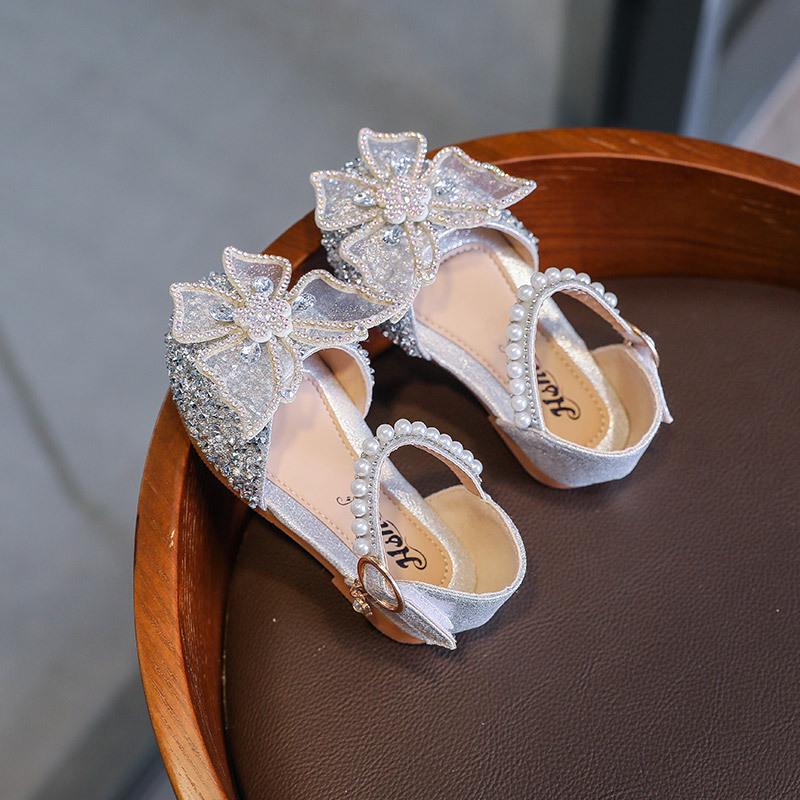 Children's Pearl Princess Closed-Toe Sandals 2026: Butterfly Dance Shoes for Toddlers & Girls