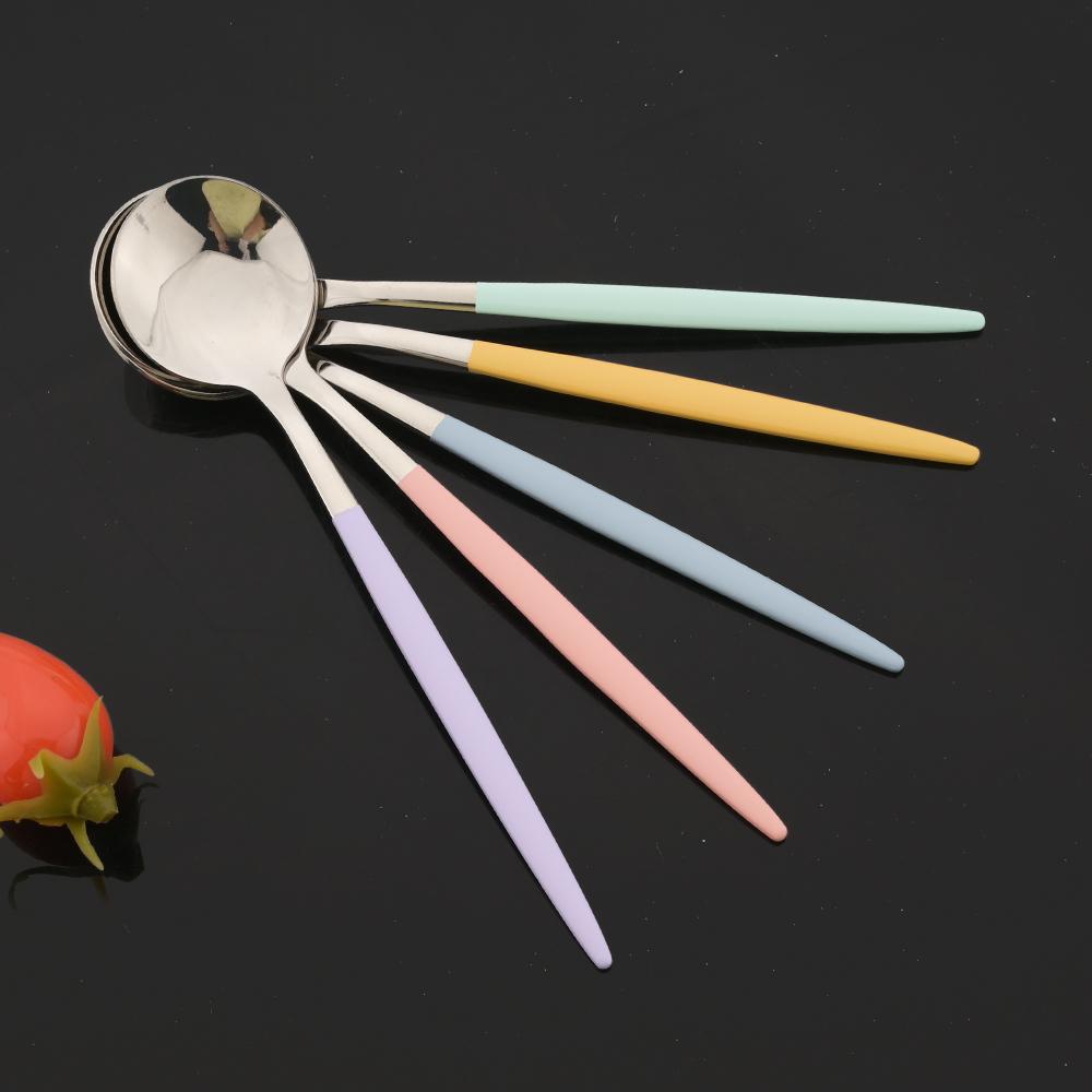 6Pcs Tea Coffee Stir Mini Spoons Small Mirror Stainless Steel Spoon Kitchen Accessories Colorful Silver Teaspoon Set Wholesale