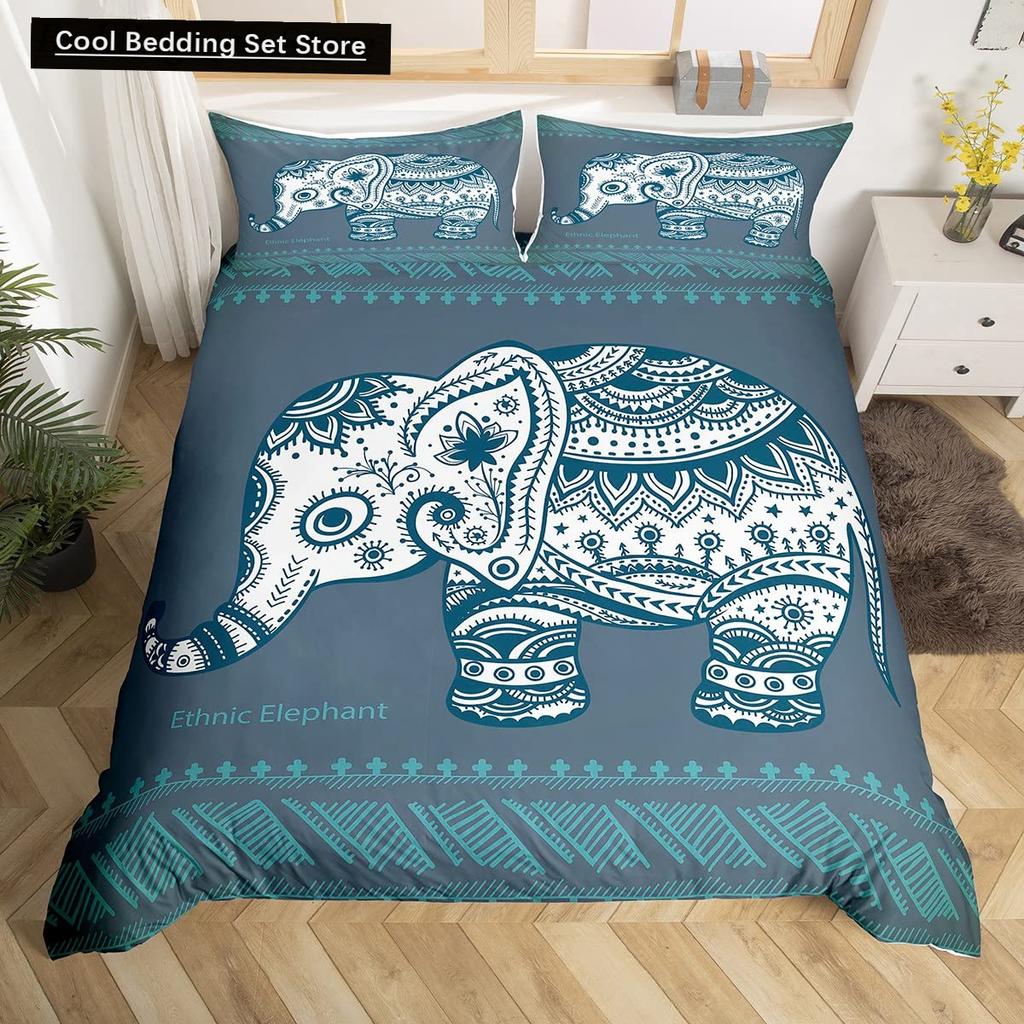 Tribal Ethnic Elephant Duvet Cover Exotic Style Bedding Set Boho Mandala Flower Paisley Quilt Cover Polyester Comforter Cover