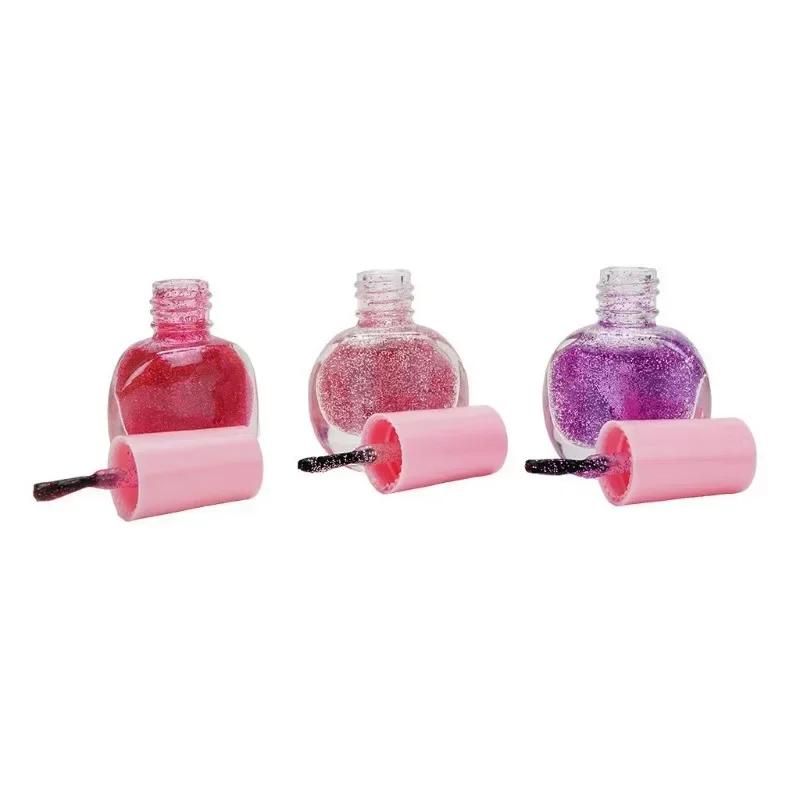 Girls Princess Makeup Kit Washable Pretend Cosmetics Toy Set with Nail Polish Eyeshadow Glittery Bag Gift for Kids Ages 3-6