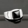 Men's Adjustable Black Agate Square Ring with Black Diamond - Korean Style and Smooth Finish