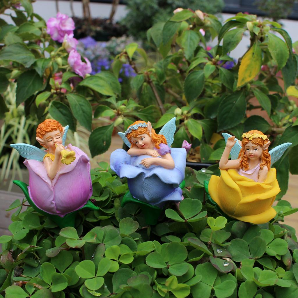 3-piece set of flower fairy inserts, resin crafts, flower pot and bonsai inserts, courtyard and garden decoration statue inserts