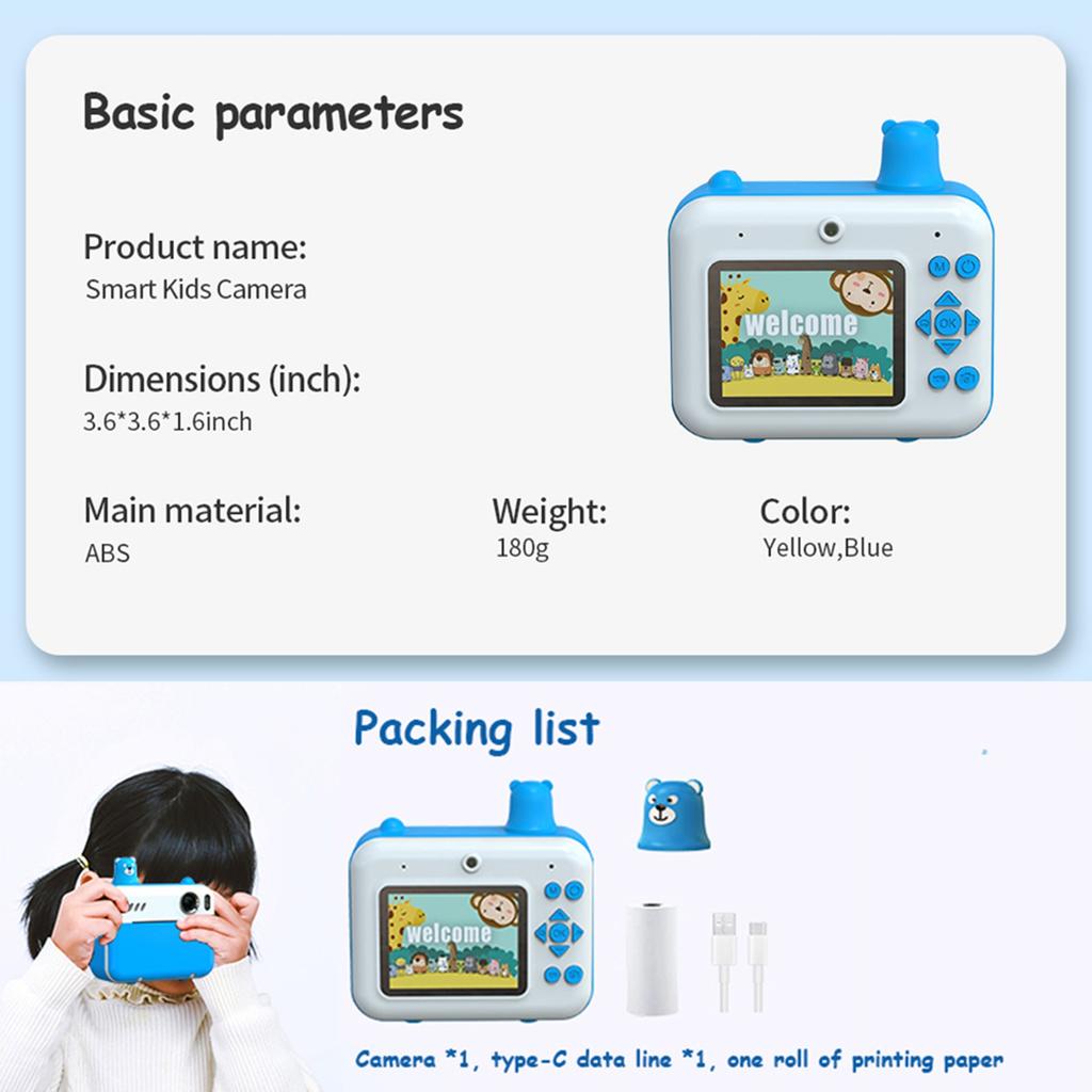 Kids Instant Print Camera Kids Camera 1080P Digital Camera for Kids 2.36 Inch IPS Screen Dual Lens Built In Battery