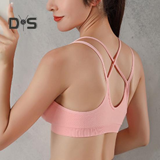 Women Sport Bra Multi Strap Hollow Out Back Push-up Vest Bra Quick-drying No Wire Seamless Gym Jogging Bra with Removable Padding