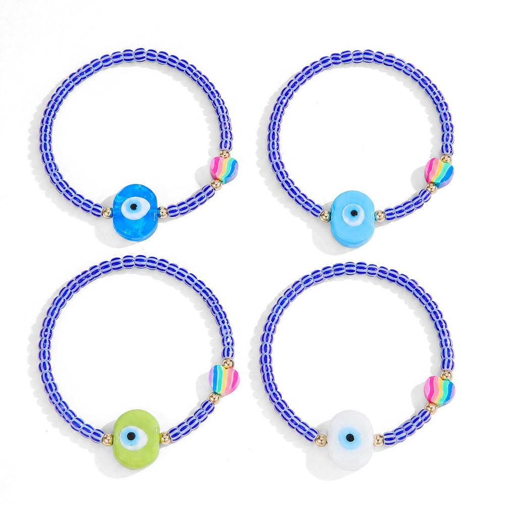 Demon Eye Bead Bracelet Set With Glass Geometric Design For Women Gift