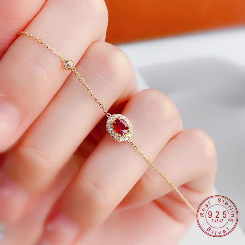 

925 Sterling Silver Plating 14K Gold Exquisite Geometric Red Zircon Bracelet for Women Temperament Jewelry Accessories Silver